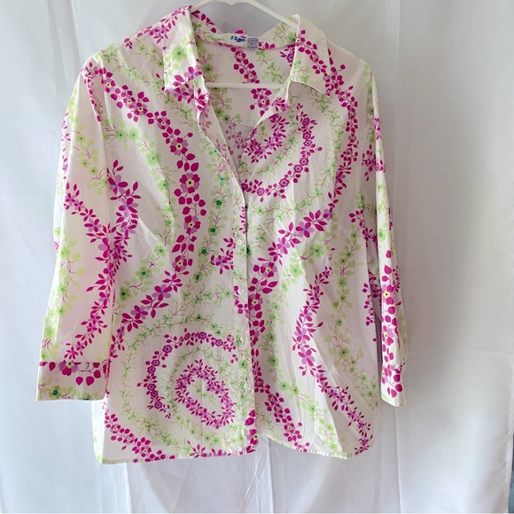 NWOT Izod blouse pastel floral Bright pink & green SZ 1X - Picture 14 of 15